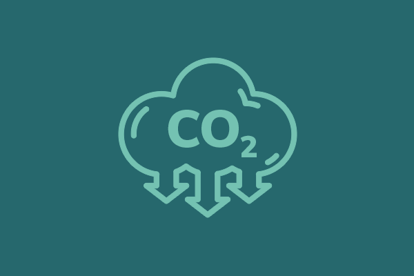Image of a cloud with down arrows and the Carbon Dioxide abbreviation instead