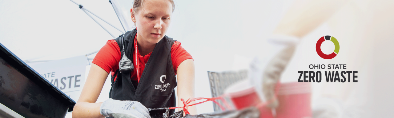 Banner image of a worker picking up trash and recycling with the Zero Waste logo