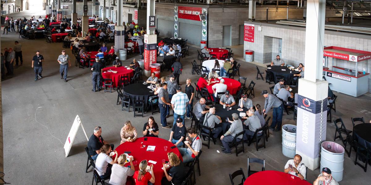 groups of people eating at their tables