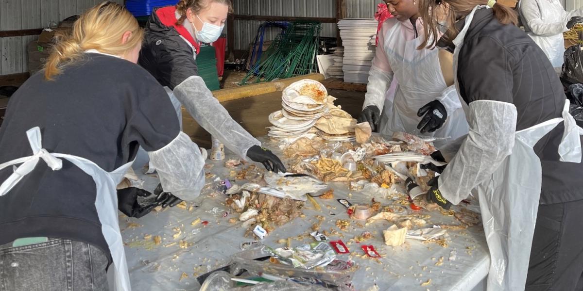 Students sorting waste and collecting comparison data.