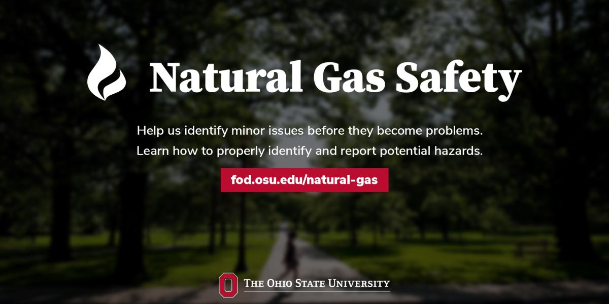 girl walking on oval and natural gas safety text on top
