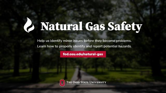 girl walking on oval and natural gas safety text on top