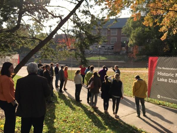Group of students heading outside.