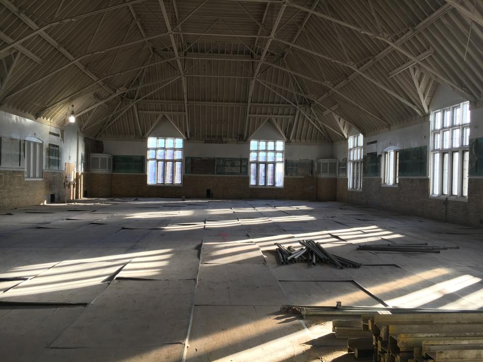 Interior under construction.