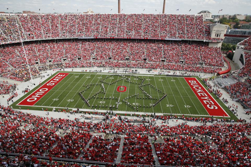 Ohio Stadium with recycling logo