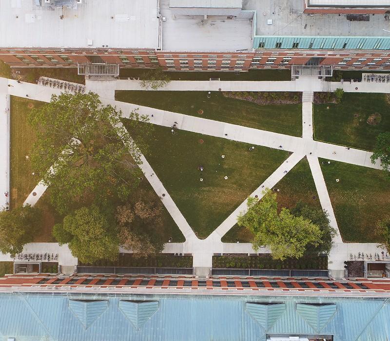 Overhead view of campus sidewalks