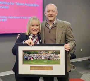 Mark Conselyea surprises Amanda Lucas in recognition of her leadership for the 2022 Heart Walk.